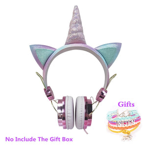 Funny Kids Headset Colorful Diamond Unicorn Headphones Music Stereo Wired Earphones With Gifts Box Christmas Brithday Gifts
