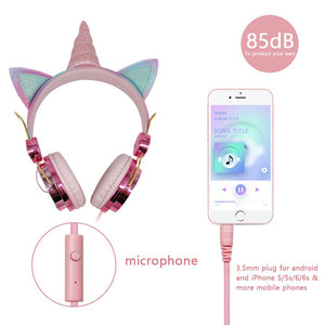 Funny Kids Headset Colorful Diamond Unicorn Headphones Music Stereo Wired Earphones With Gifts Box Christmas Brithday Gifts