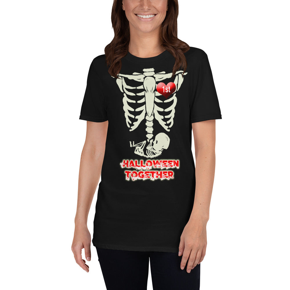 PREGNANT Skeleton BABY Girl Women Short Sleeve T-Shirt Announcement Halloween