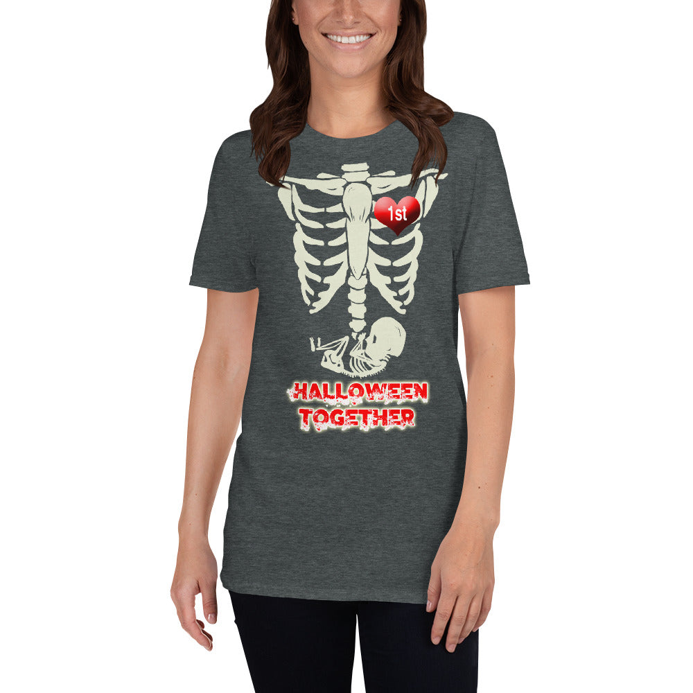 PREGNANT Skeleton BABY Girl Women Short Sleeve T-Shirt Announcement Halloween