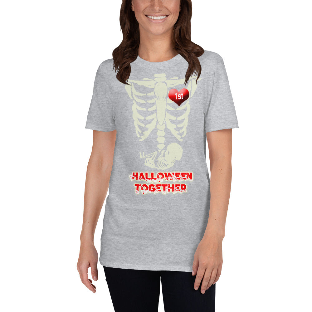 PREGNANT Skeleton BABY Girl Women Short Sleeve T-Shirt Announcement Halloween